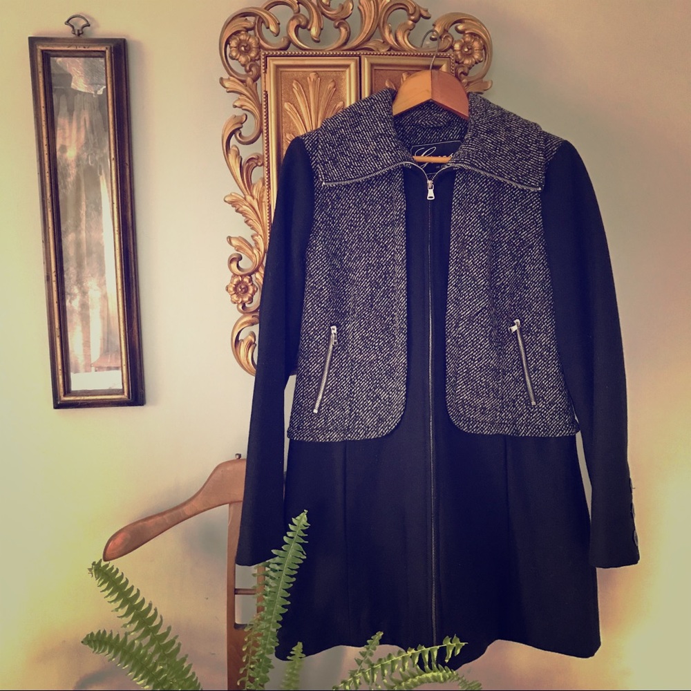 Guess Tweed Wool Blend Winter Trench Coat Jacket